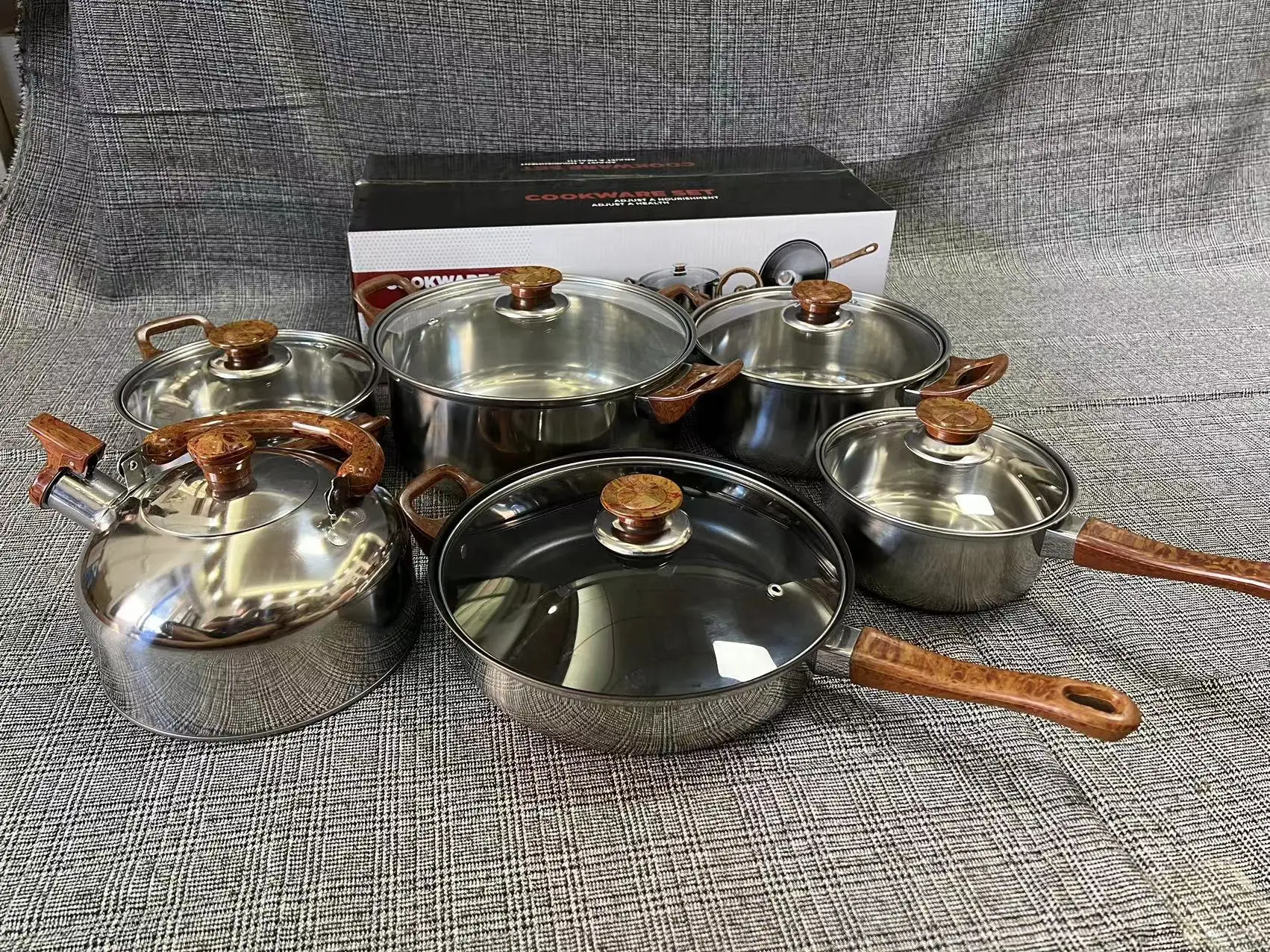 2024 New Amazon 12 Pcs Set Thickened Cookware Non-stick Stainless Steel Pots And Pans With Kettle