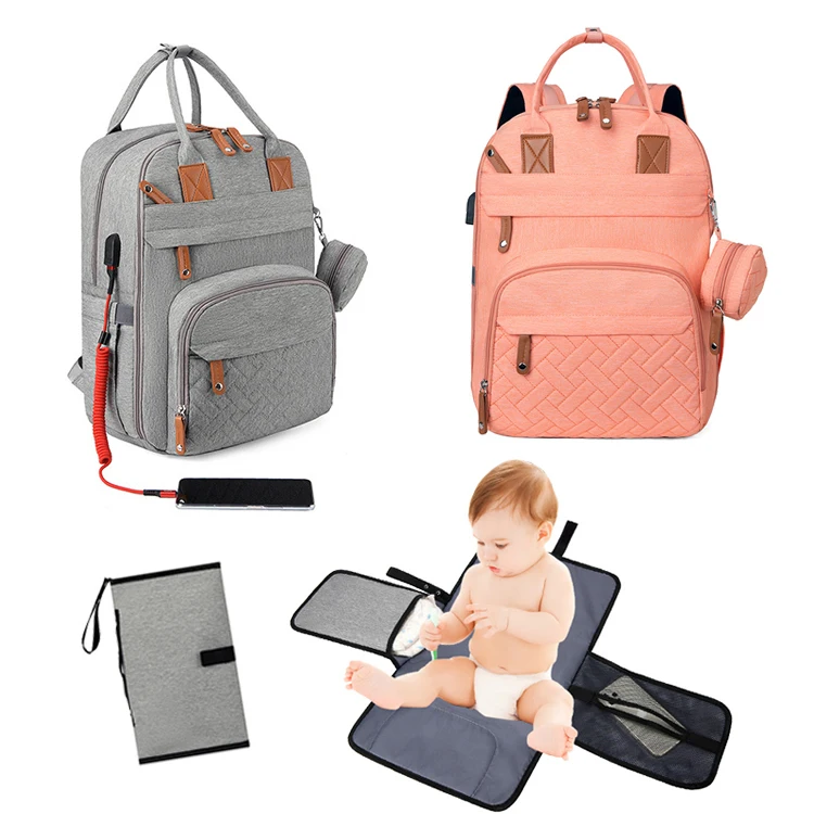 Hot selling large capacity multifunctional mommy backpack mommy baby backpack diaper bag with with USB Charging Port