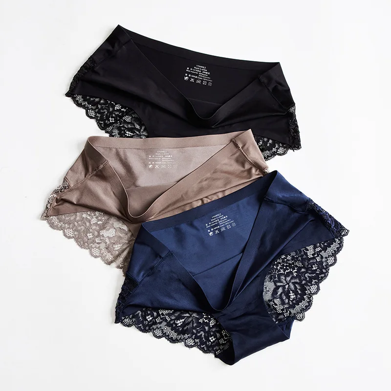 High Quality Women Selacess Underwear Sexy Girl Traceless Icesilk Panties with Laclaceshion Ladies Bikini Tsexyunderpants Hot