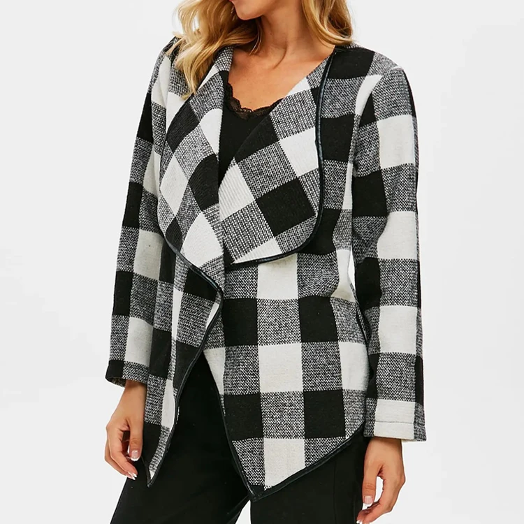 2021 fashion casual checked draped tweed women jackets clothing oversized cotton women coats