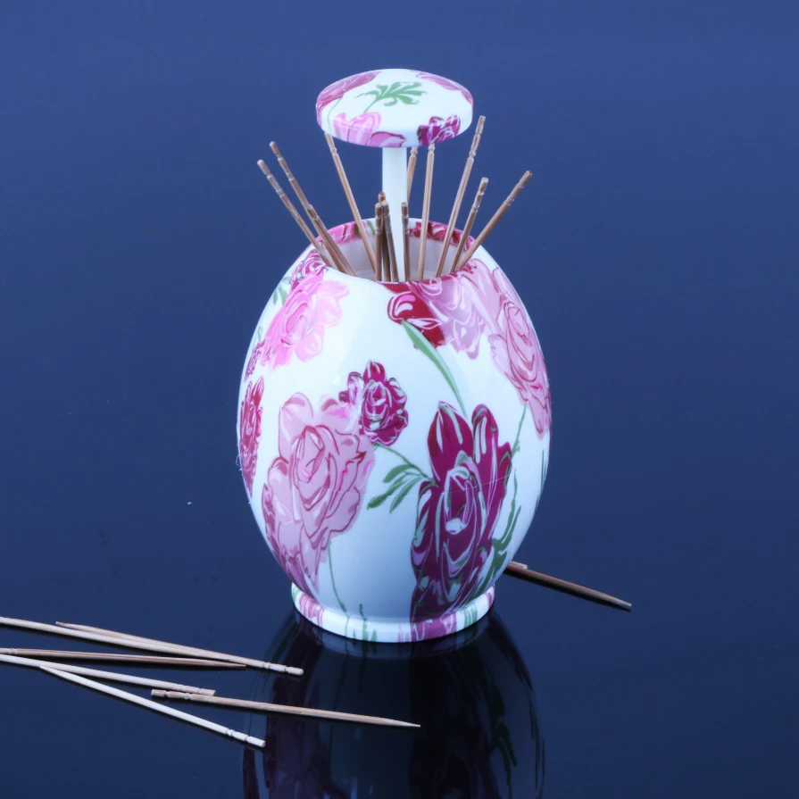 
Automatic pink flower pattern kitchen ABS plastic toothpick holder 
