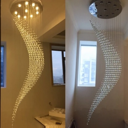 Modern Luxury Steel Ceiling Pendant Lights Optic Spiral Hanging Lamp Led Crystal Raindrop Chandelier for Home Hotel Villa