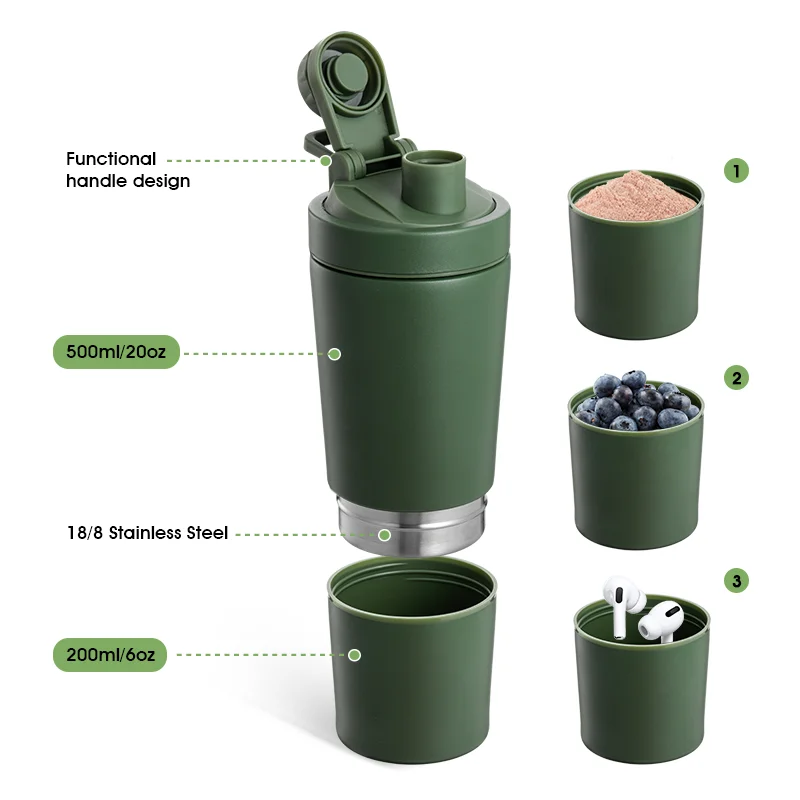 Top Hot selling Double Wall Stainless Steel  Insulated Blender  Shaker Bottle Full Color Black Travel Shaker