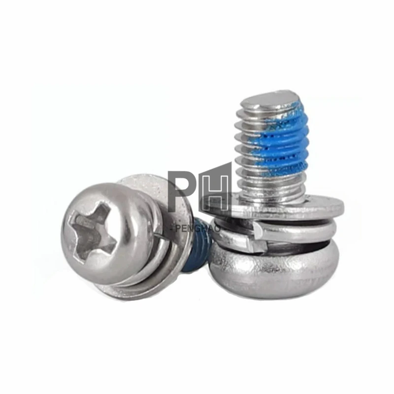 Non-Standard Zinc Plated M6 Mushroom Head Nylock Screw with Flat and Spring Washers Nylon Patch Screw Thread Locked Screw