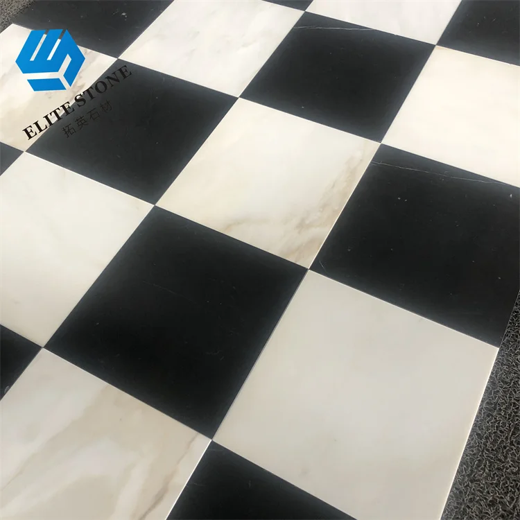 White Marble And Black Marble Checker Flooring Tiles