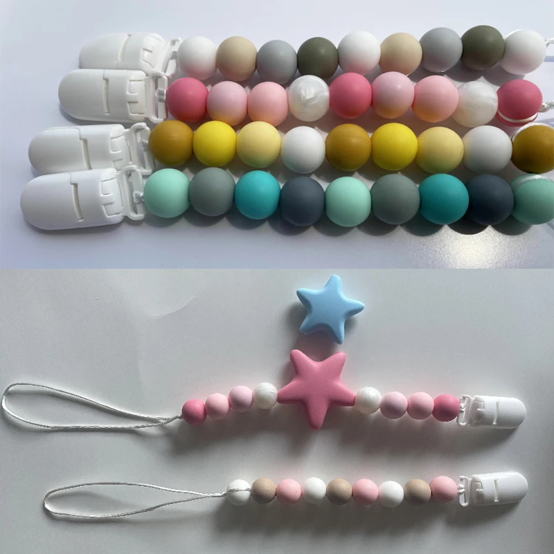 Factory Food Grade Nipple Pacifier Clips Teething Beads Dummy Holder Custom Baby Pacifier Clip Chain for Boys and Girls