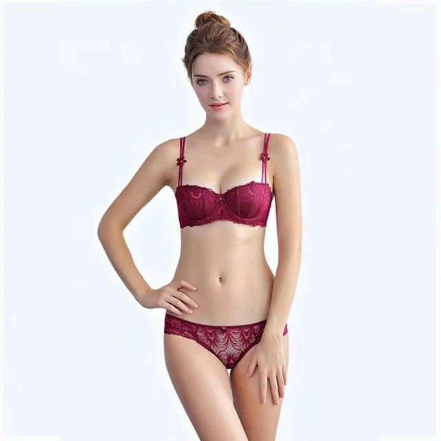 Thin Half Cup Lingerie Set Women Lace Bra And Panty Sets With Four Flower Sexy Push Up Bra Set Adjustable Straps Four Color