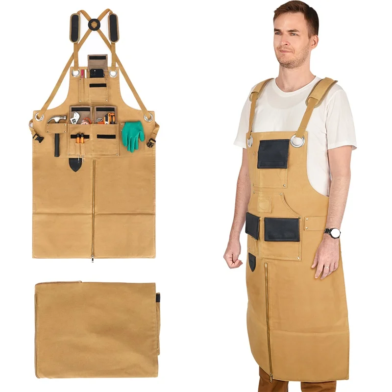 Heavy Duty Wood Working Canvas Apron for Men with Tool Pockets for Woodworkers Blacksmiths Carpenters, Gifts for Men