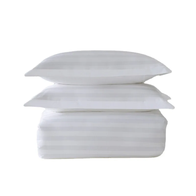Hotel 240TC 40S 3cm stripe 4 Piece Single Double Queen King Hotel Bed Sheet 100% Cotton Embroidered Duvet Cover Bedding Set