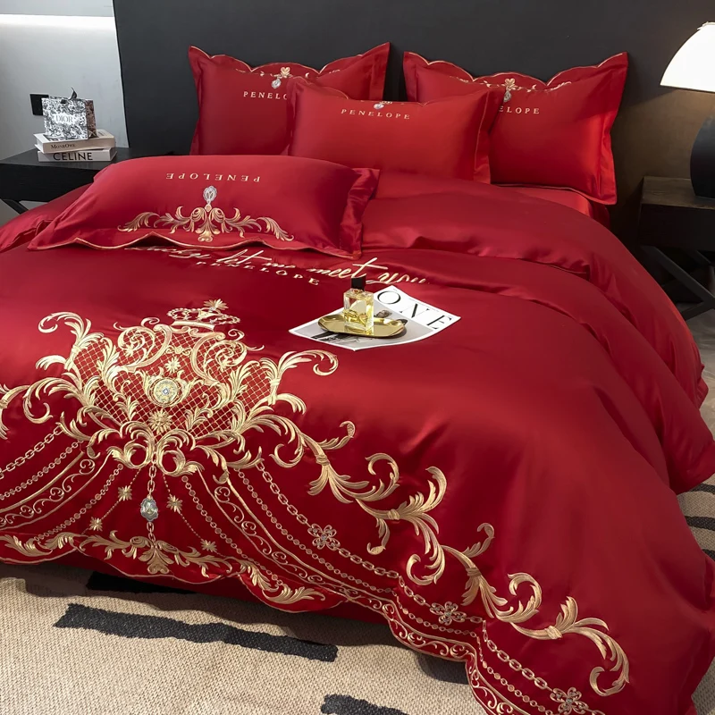 Wholesale Solid Embroidered Cotton Bedsheet Comforter Cover Bedding Set High-end Luxury European-style Pure Cotton Bed sheets