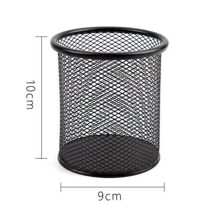 Оптовая продажа с фабрики, черный настольный офисный органайзер для ручек, держатель с зажимом, Круглый Настольный металлический сетчатый держатель для карандашей и ручек