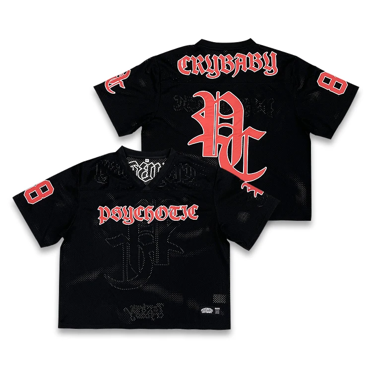 Custom Mesh Shirts Cropped Sublimation Design Red Boxy Shorts Oversize American Football Jersey
