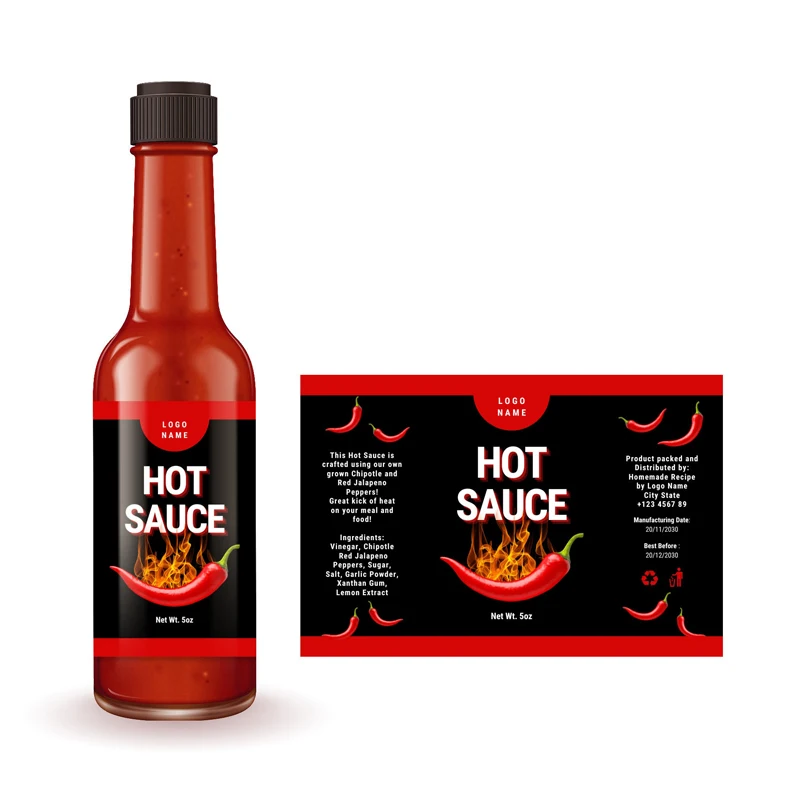 Factory price custom logo printing hot sauce food bottle vinyl labels