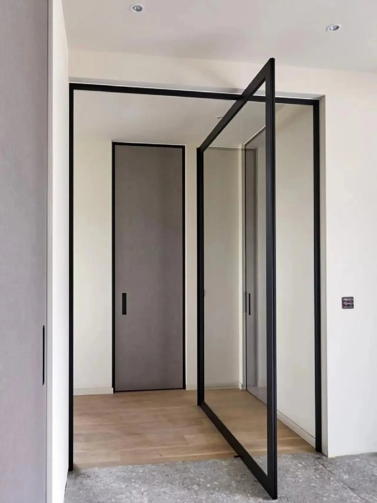 wooden zinc alloy doors  modern fashion style security safety entrance pivot door with multi-Point Lock with smart phone lock