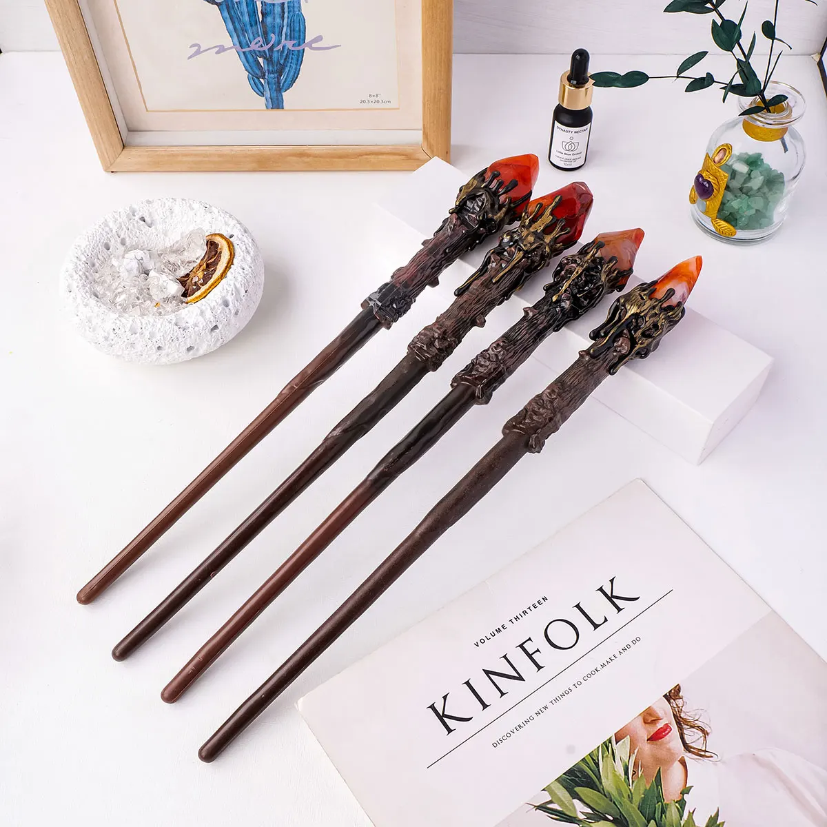 Wholesale Crystal Red Agate Torch Magic Wand Stick Handmade Semi-Precious Stone Crafts For Holiday Props