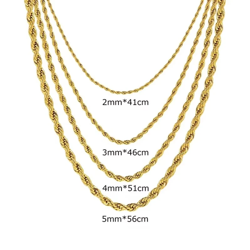 Wholesale Custom 14K 18K Gold Rope Chain For Men Women Necklaces Stainless Steel Chain For Jewelry Making