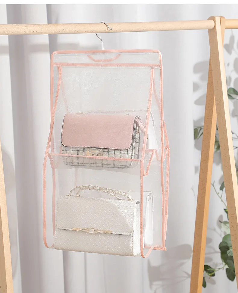 Custom Folding 6 8 Pockets Oxford Cloth Hanging Storage Bag For Handbag Purse With Transparent PvC