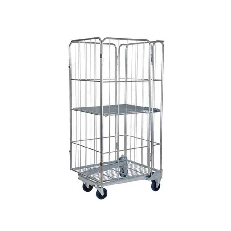 Custom Warehouse  Foldable  logistics Roll Container Storage Roll Cage Cart Trolley  A-shaped bottom frame logistic turnover car