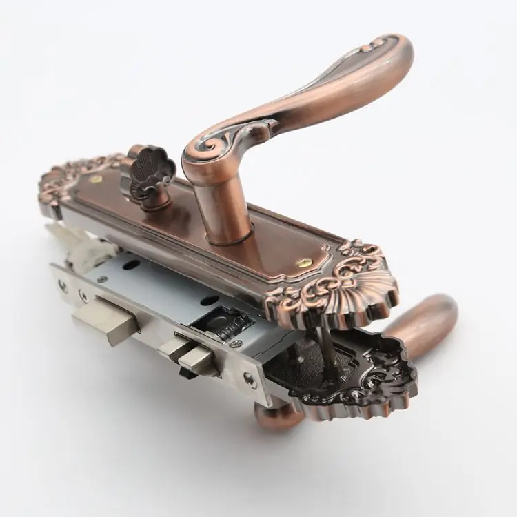 High Security brass interior bedroom wooden european profile door handles lock set