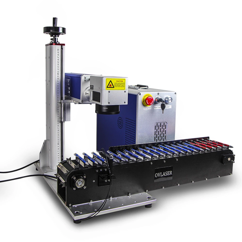 30w 50w 60w MOPA Fiber laser marking machine for steel pen laser 30w metal engraving machine with customized pen conveyor belt