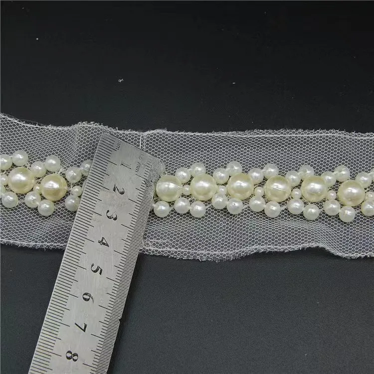 Hot Sell Fashion Bling Bling Hand Sew on Ribbon Short Trim Pearl Beaded Fringe Trimming for Evening