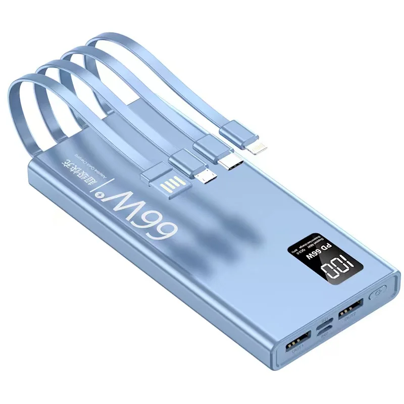 The new ultra-thin cable mobile power supply with large capacity digital display charging treasure wholesale customization