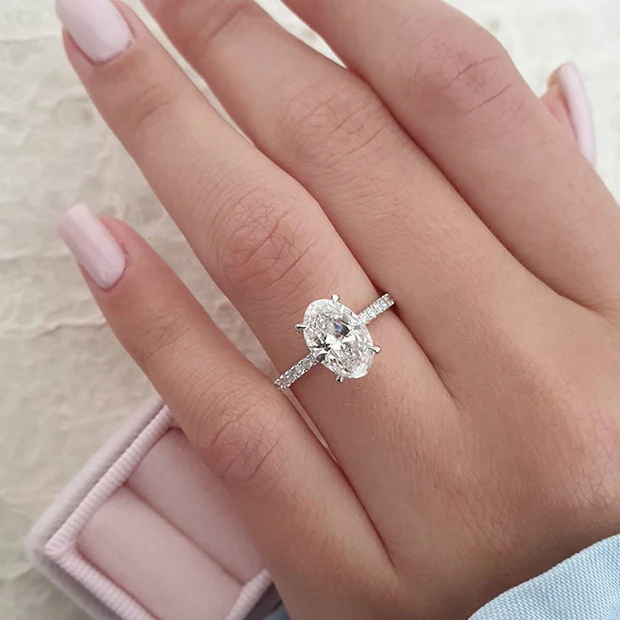 Custom Wholesale Cubic Zirconia Eternity Ring Women Jewelry Promise 925 Sterling Silver Oval Diamond Engagement Wedding Ring