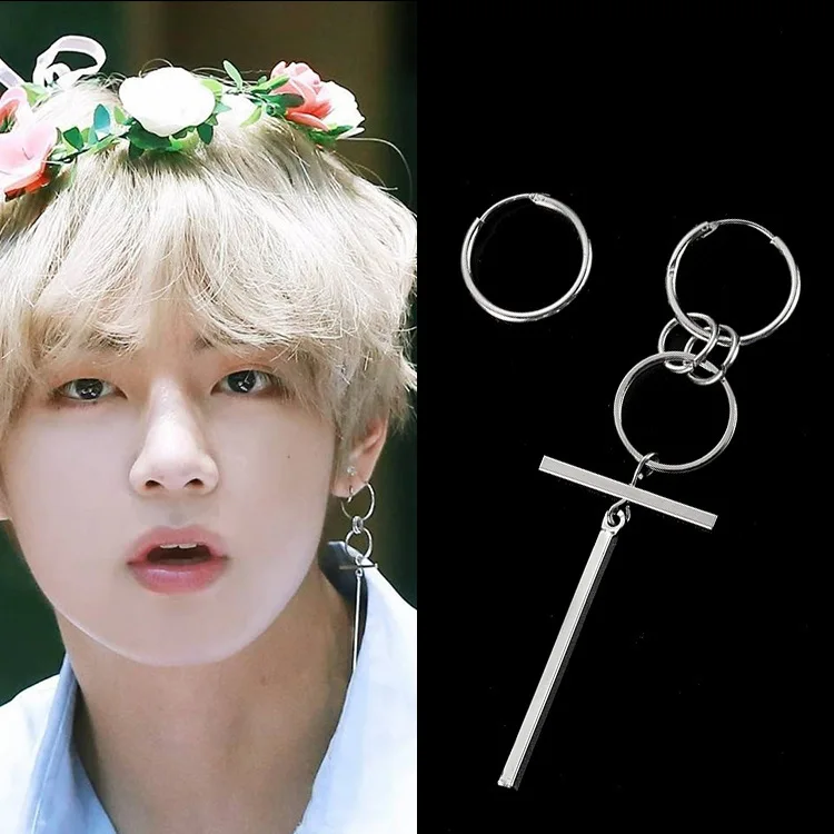 In Stock Korea BTS Earrings V Style Fashionable Simple BTS Earrings Korean Boys Men Jewelry