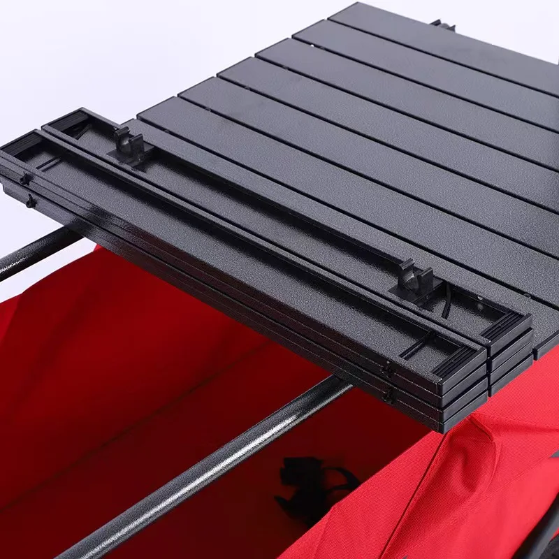 Folding Wagon With Aluminium Table Top Four Wheels Adjustable Handle And Suitable All Terrain Outdoor Cam Garden