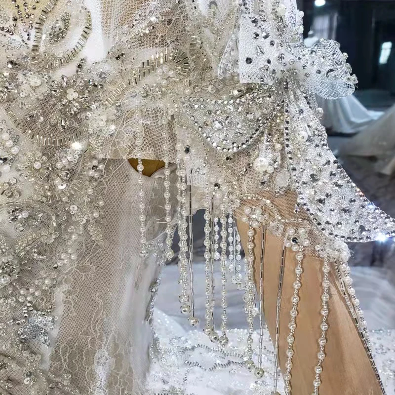 2022 New Luxury Sweetheart Strapless Fringed Pearl Embroidered Backless Bridal Wedding Dress For Women