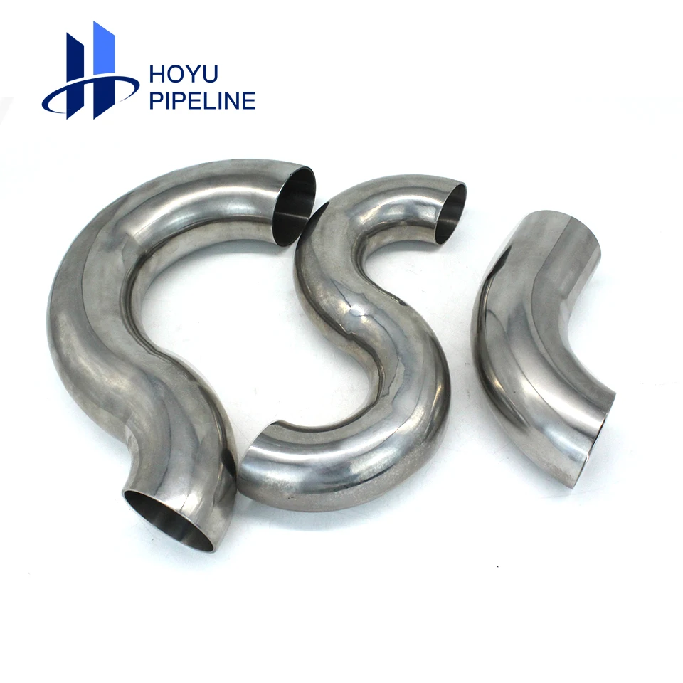 HOYU 304 stainless steel pipe elbow 90 Degree Sanitary Long  Butt Welded Elbow 45 180 Degree Railing Elbow factory