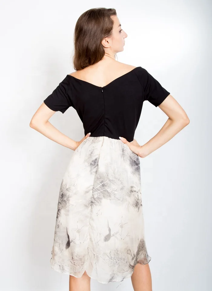 
Women Casual Short Sleeve Patchwork Pattern Chiffon Fabric Maxi Dress 