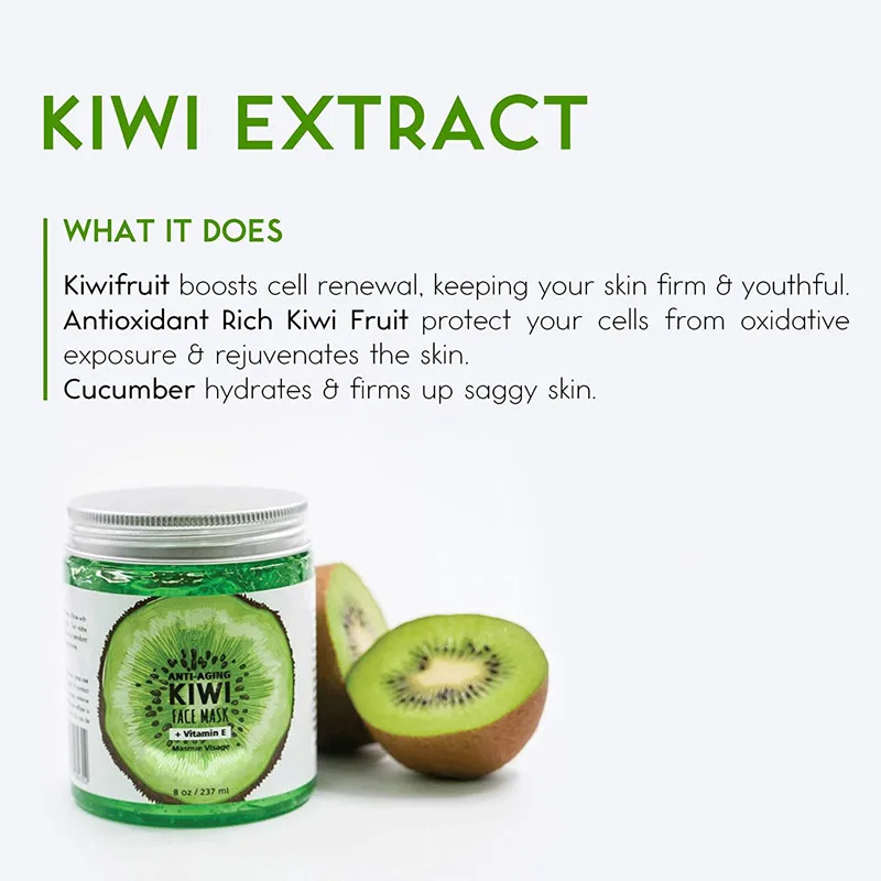 OEM Hydrating Moisturizing Anti Aging Anti Wrinkle Organic Kiwi & Cucumber Vegan Gel Mask with Jelly for Face Damage Skin Care