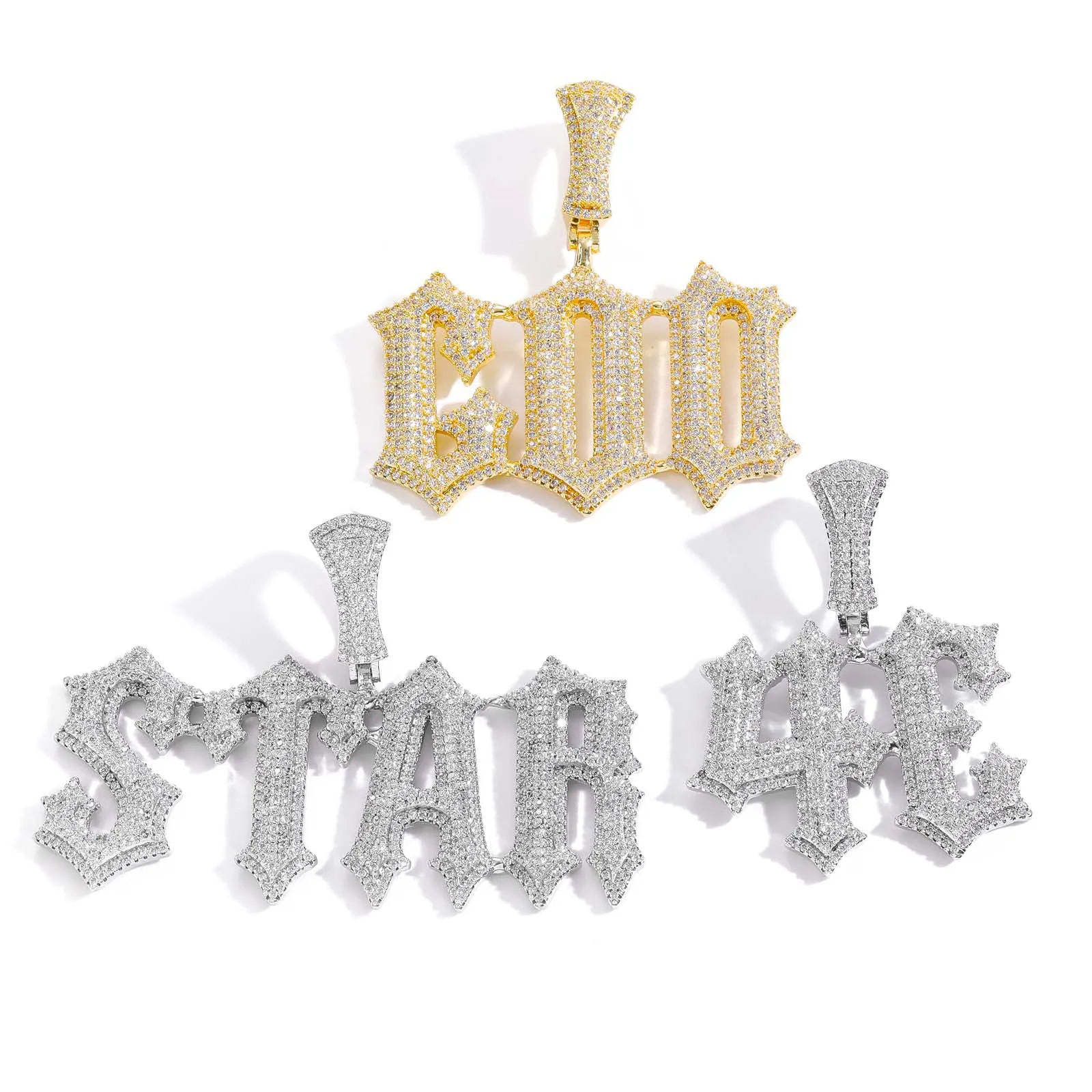 Wholesale hip-hop DIY custom burr lettering pendant necklace 925 sterling silver Moissanite Diamond with GRA certificate