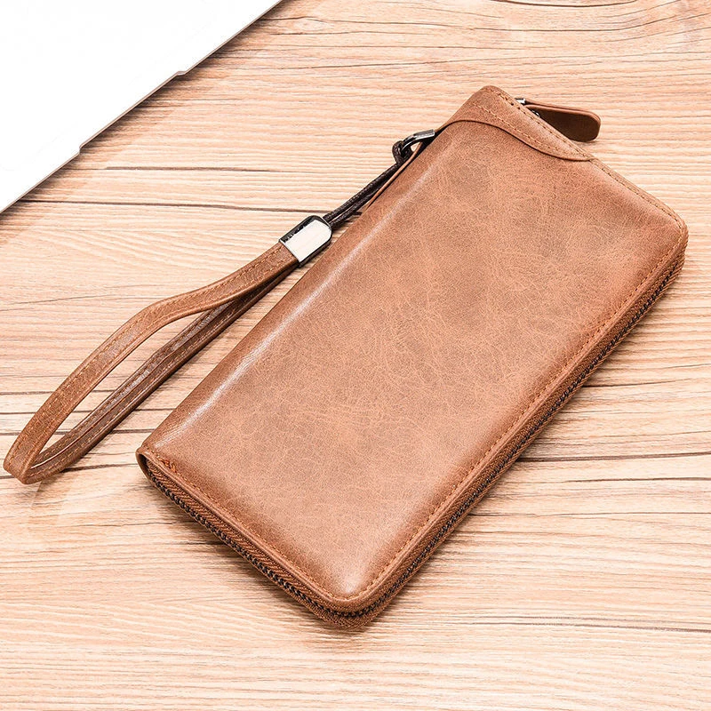 RU Genuine Leather Wallet Long Card Holder Wallet Men Phone Wallet for Gift Style