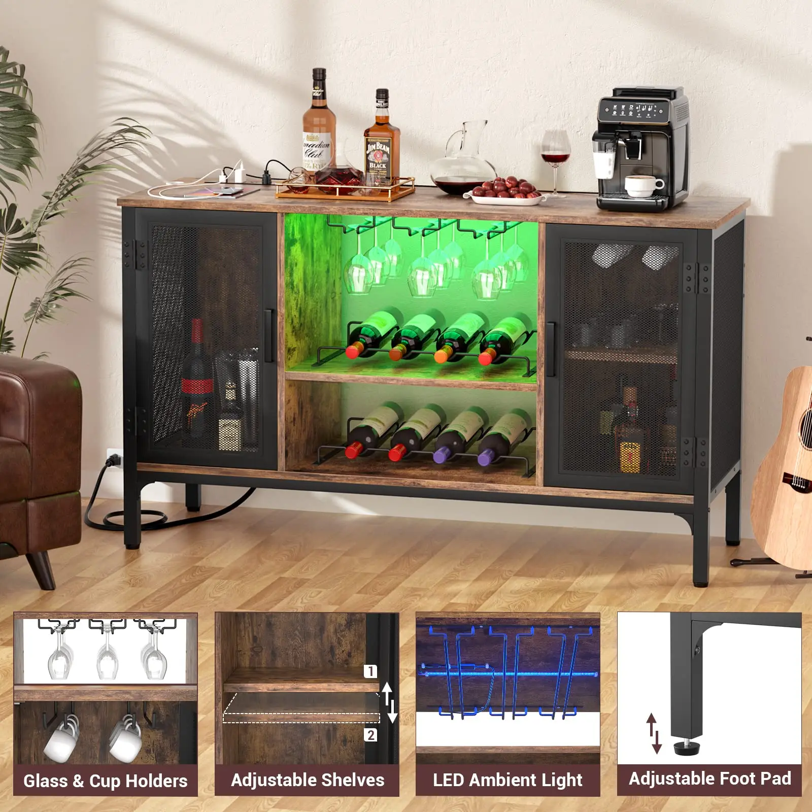 Factory direct supply wine storage cabinet dining room table wood wine display shelf dining wine cabinet-Amazon customization