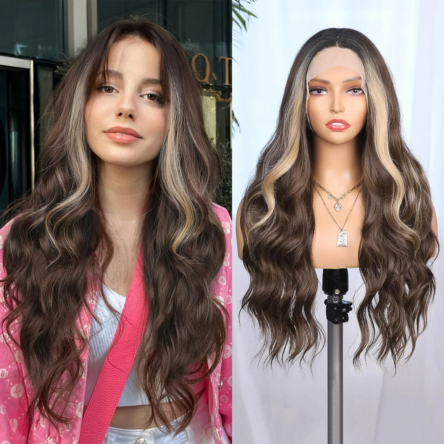 Wholesale Body Wave Synthetic Hair Ombre Colored Synthetic Wigs With Middle Part Lace Natural Hair Wigs Fiber Wigs