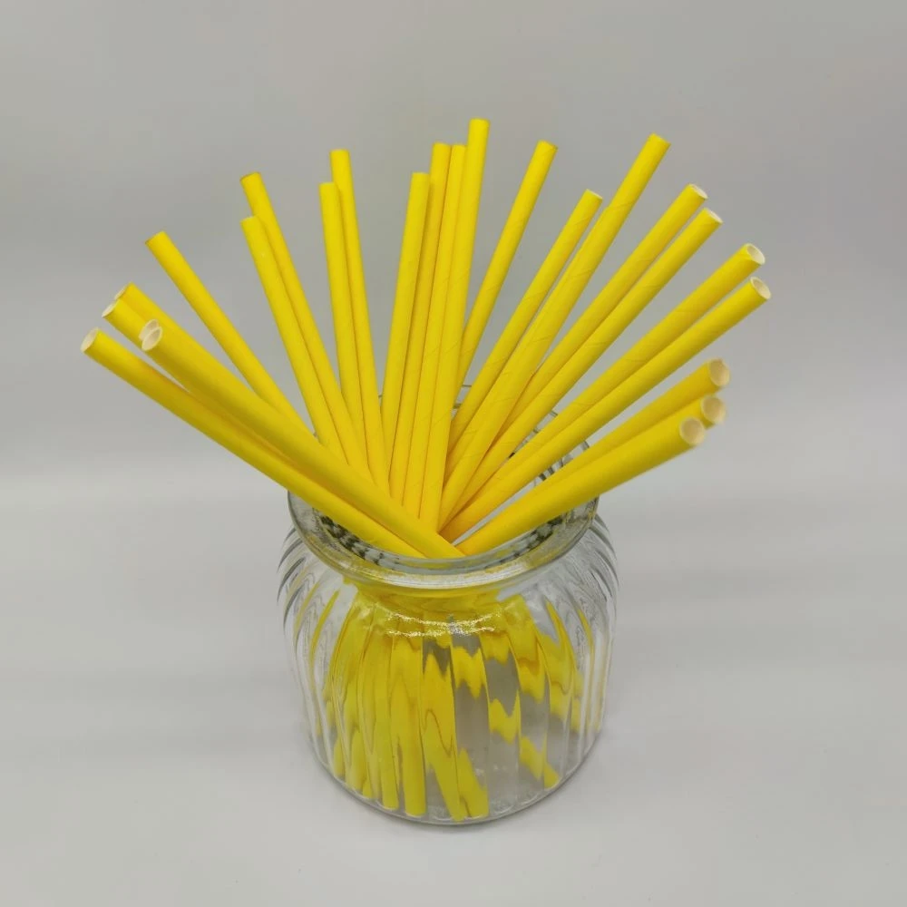 Одноразовые биоразлагаемые индивидуальные прямые однотонные бумажные соломинки желтого цвета для молока 6*200 мм