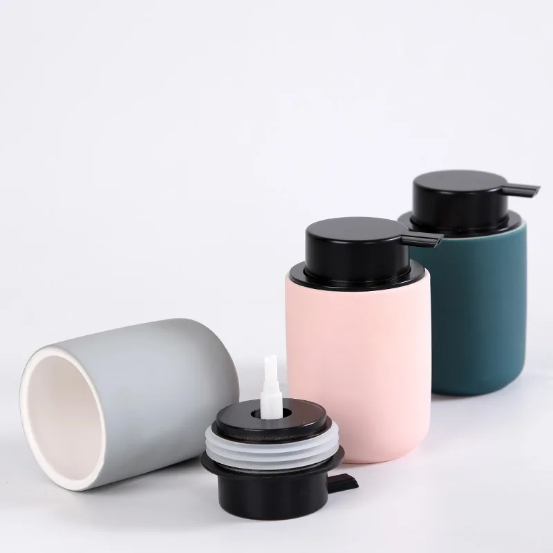 Wholesale Hot Selling Nordic Custom Pink Grey Green Hotel Ceramic Bathroom Accessories Lotion Bottle Liquid Soap Pump Dispensers