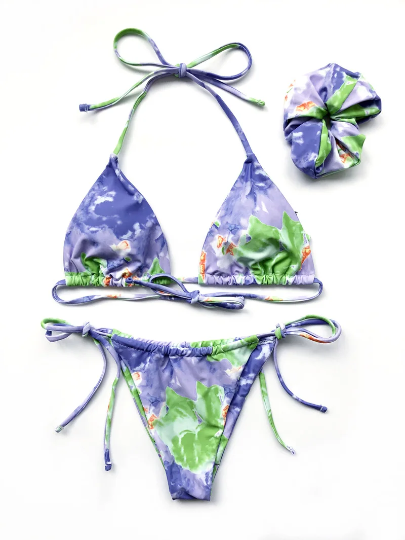 
7 colors 2020 new style bikini hot bandage swimsuit tie dye sexy fashion deep V-neck printed swimwear beach for women girls 