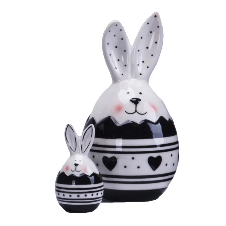
Black and White Color ceramic rabbit and egg ornament for special easter decoration 