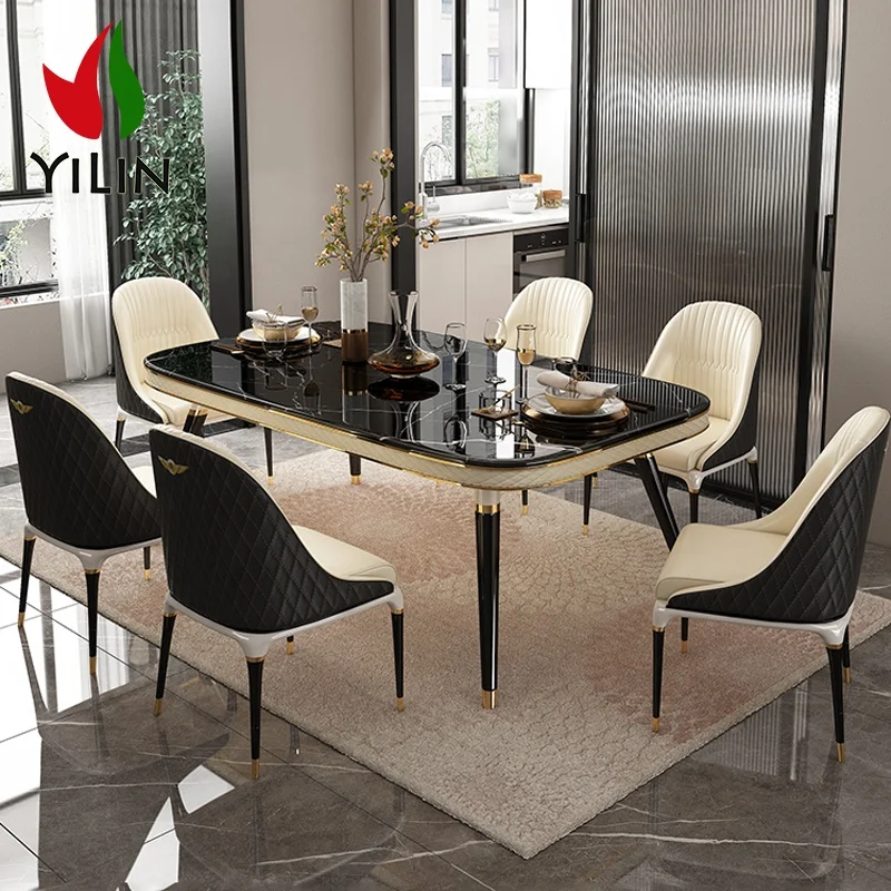 Wholesale Italian Modern Simple Style Luxury Marble Table Top Rectangle Household Dining Table set