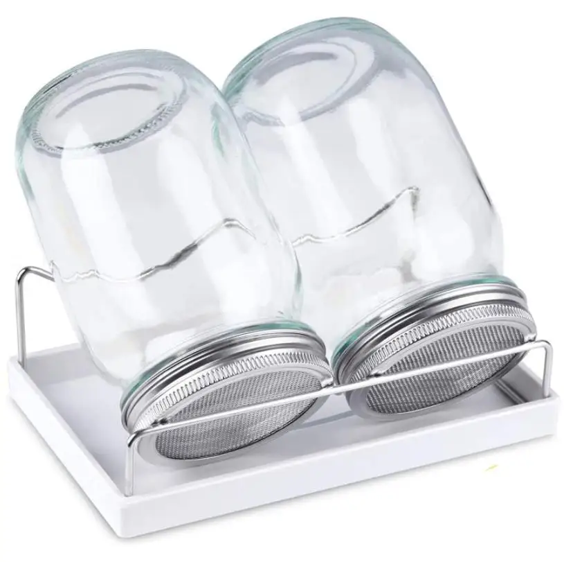 Mason Sprouting Jar Lid With Tray Set White Ceramic Plate And Metal Stand For Filtering Glass Seed Storage