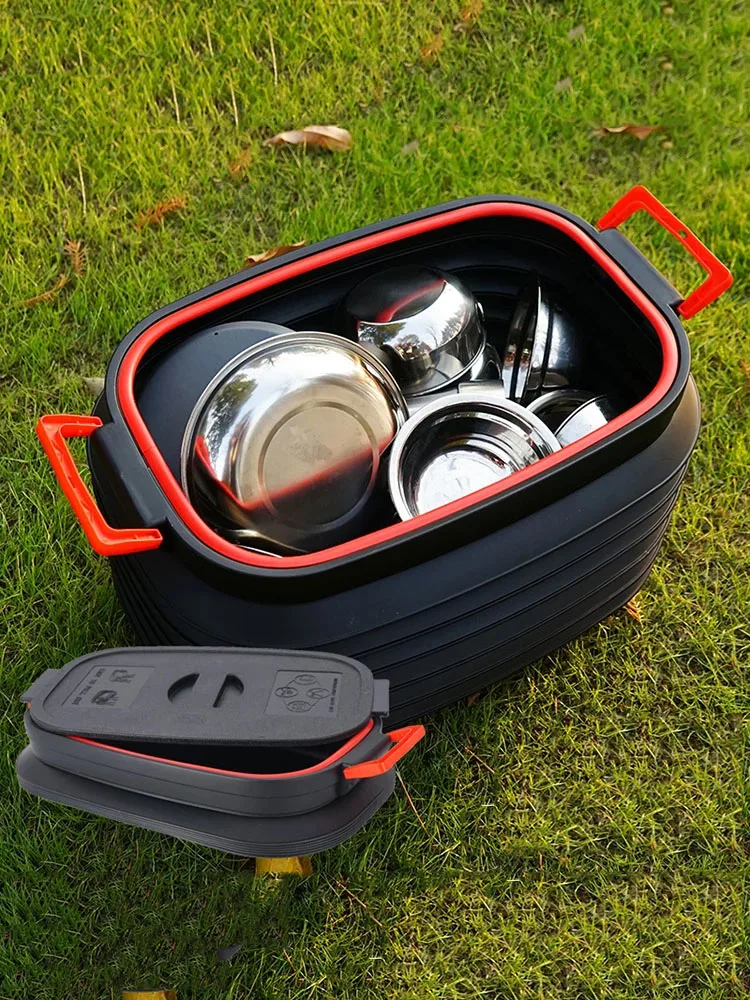 Telescopic Storage Bucket with Lid Portable Outdoor Fishing Water BucketVehicle Car Wash Mop Foldable Trash Can Camping Supplies