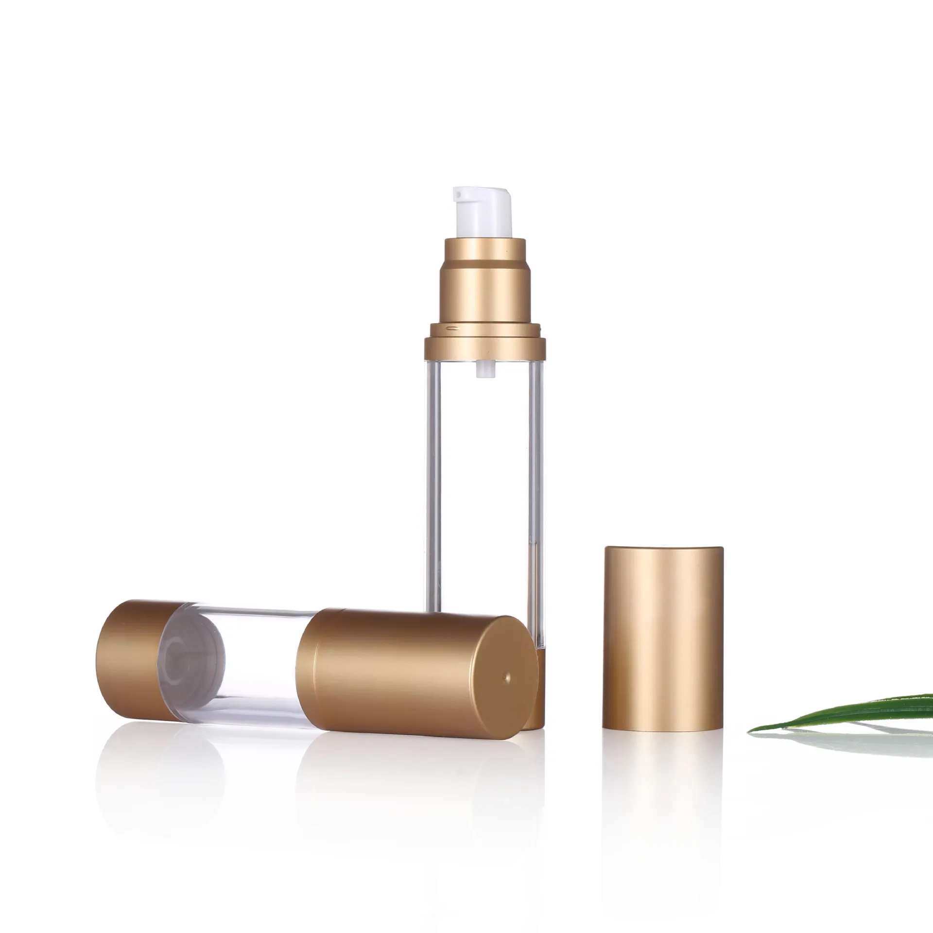 15-100ML Matte Gold Vacuum Airless Bottle Cosmetic Dispenser Lotion Travel Size Bottle For Creams Moisturizers