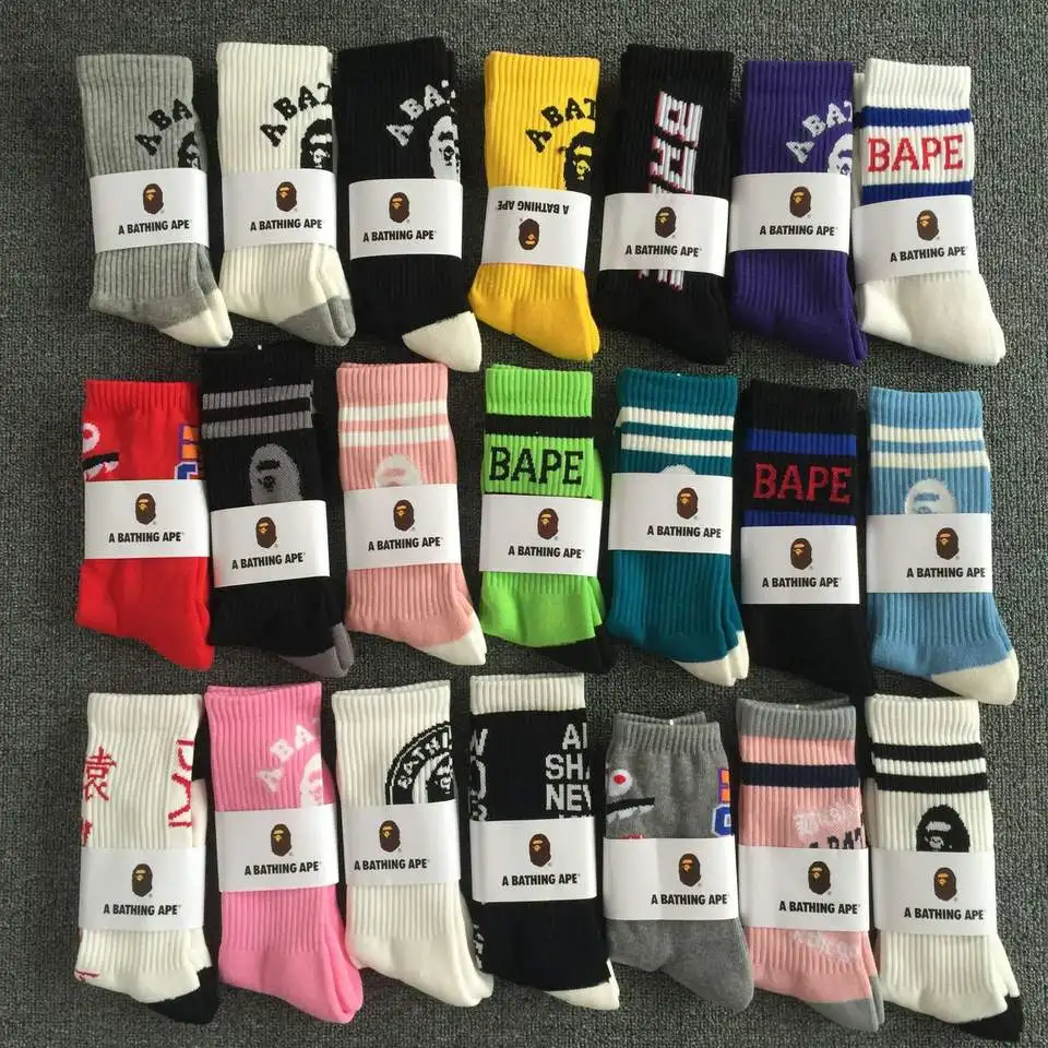 Custom designer embroidery logo Bape sport cotton sock unisex bape socks mens with sleeves