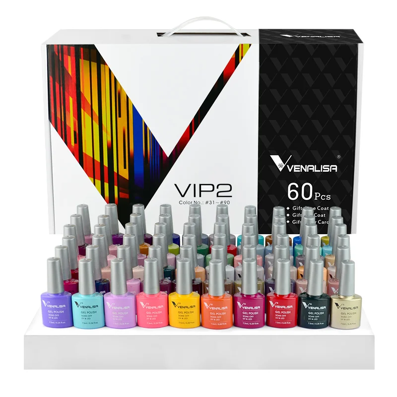 
70518K Venalisa VIP2 gel nail polish set new 60 colors nail polish uv gel basecoat primer MATTE topcoat color book full set  (1600062628800)