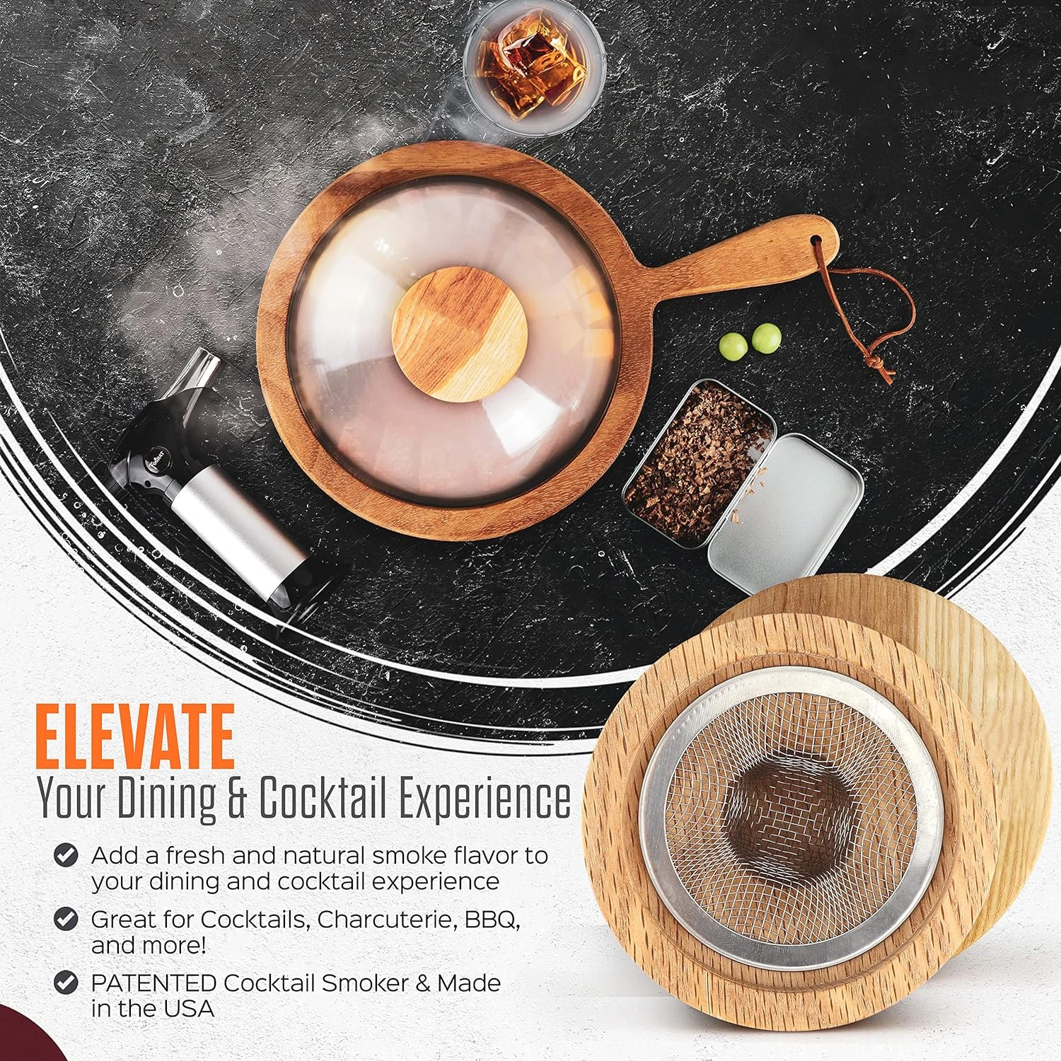 Cocktail Smoker Box Smoking Wood Chips Whiskey Smoker Kit with Torch Cocktail Smoker Kit with Torch Cheese, Meats