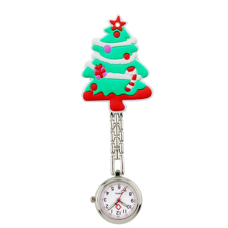 Christmas Santa Claus Alloy Chain Clip Hang Nurse Doctor Pocket Watches Hospital Snowman Reindeer Trees Socks Gift Watch Clock