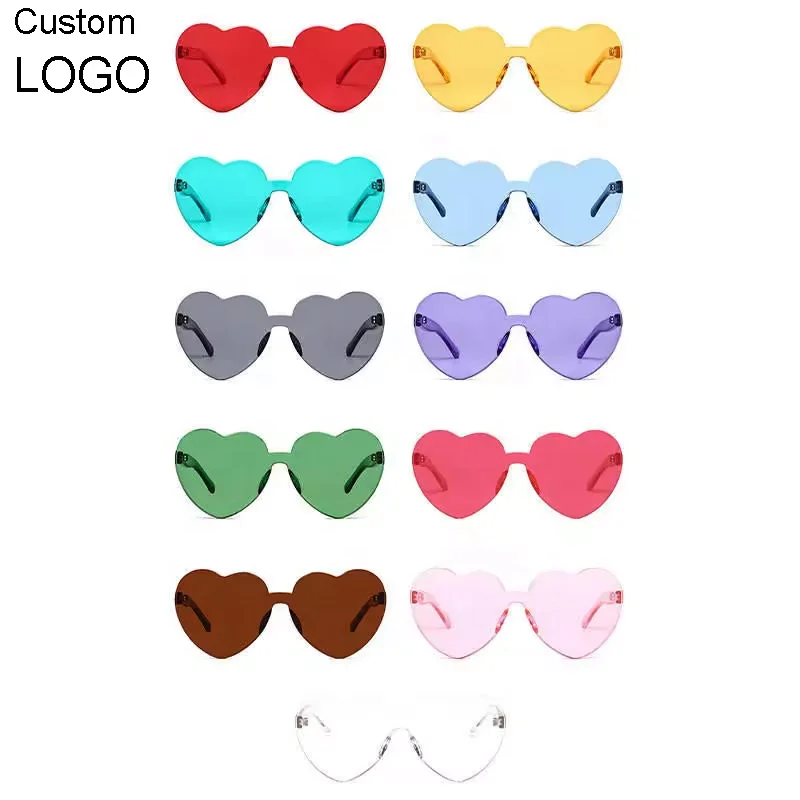 Pink Heart Shape Love Glasses Rimless Decoration Sunglasses Transparent Candy Color heart sunglasses